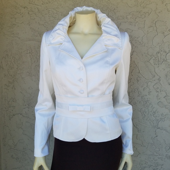Grace Tops - Grace White Satin Ruched Collar Belted Blouse